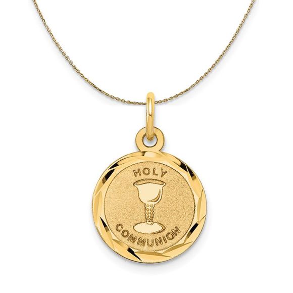 14k Yellow Gold Small Holy Communion (13mm) Necklace - 20 Inch